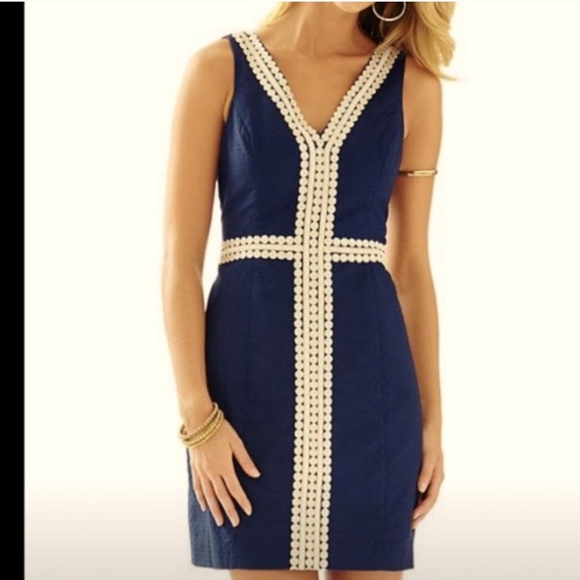 Lilly Pulitzer New England Classic Beauty Dress Size 2 Blue And Gold - Picture 1 of 10